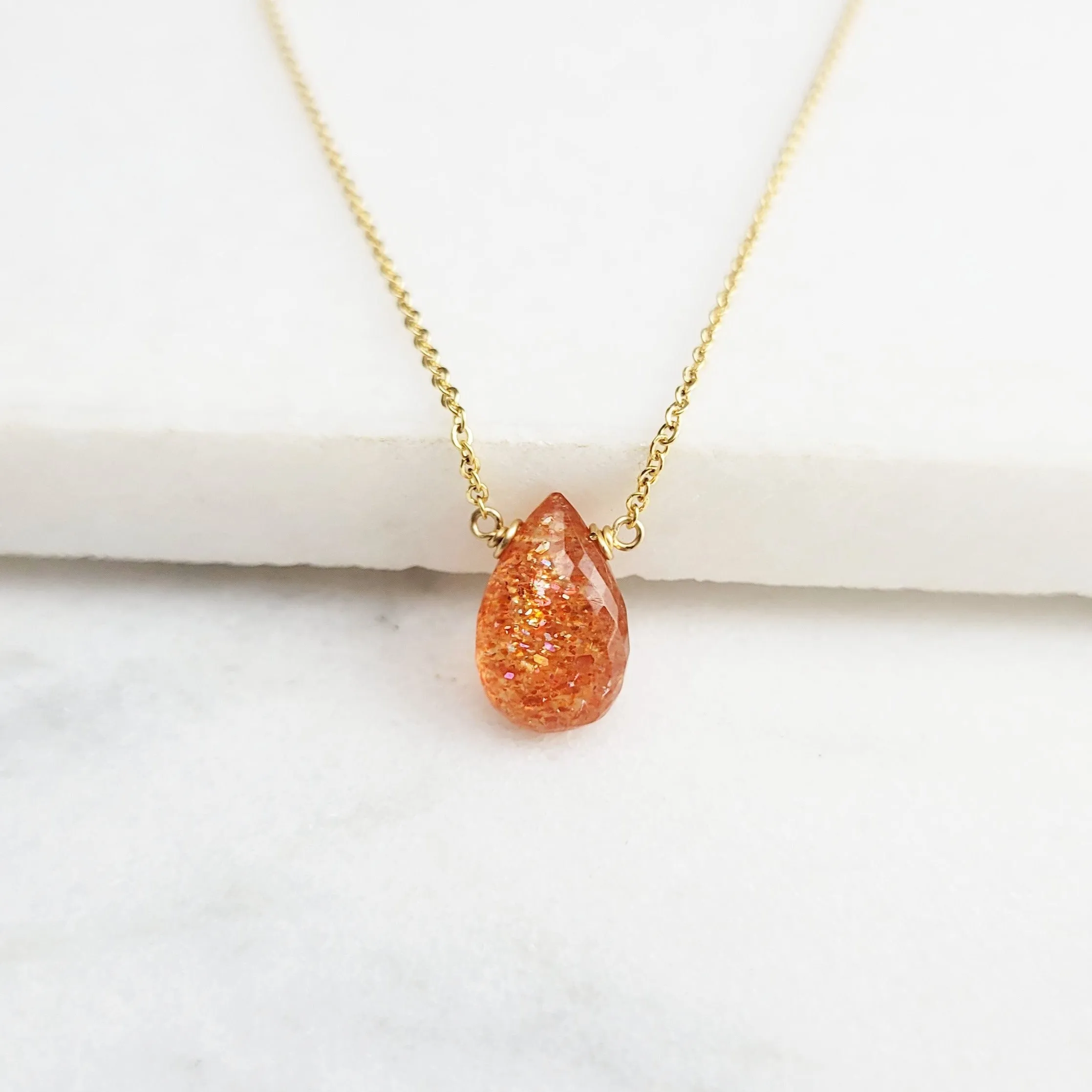 Sunstone Pear Briolette Necklace
