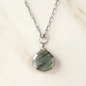 Tasi Labradorite Silver Necklace Paperclip Chain