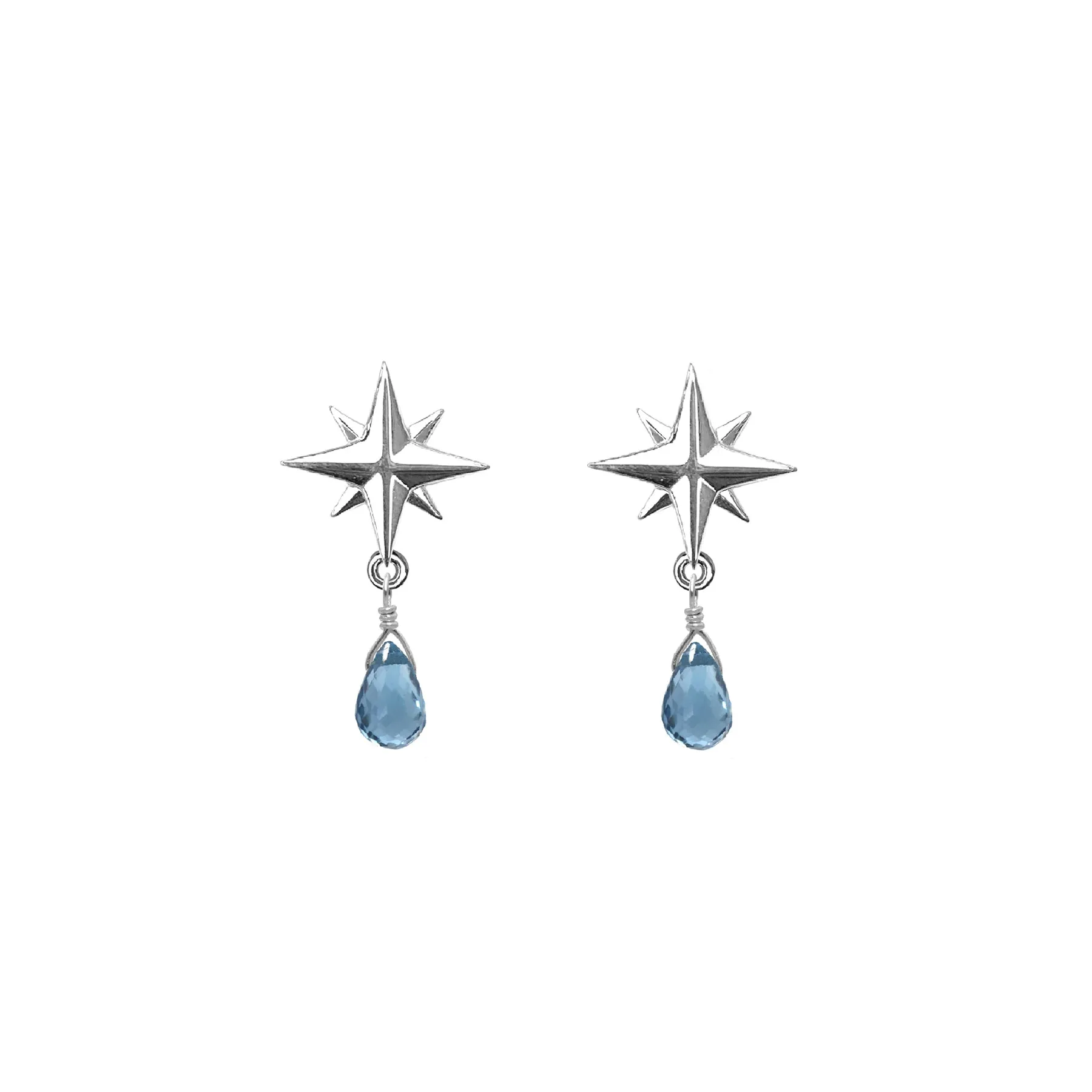 Tiny Compass Rose and Gemstone Post Earrings