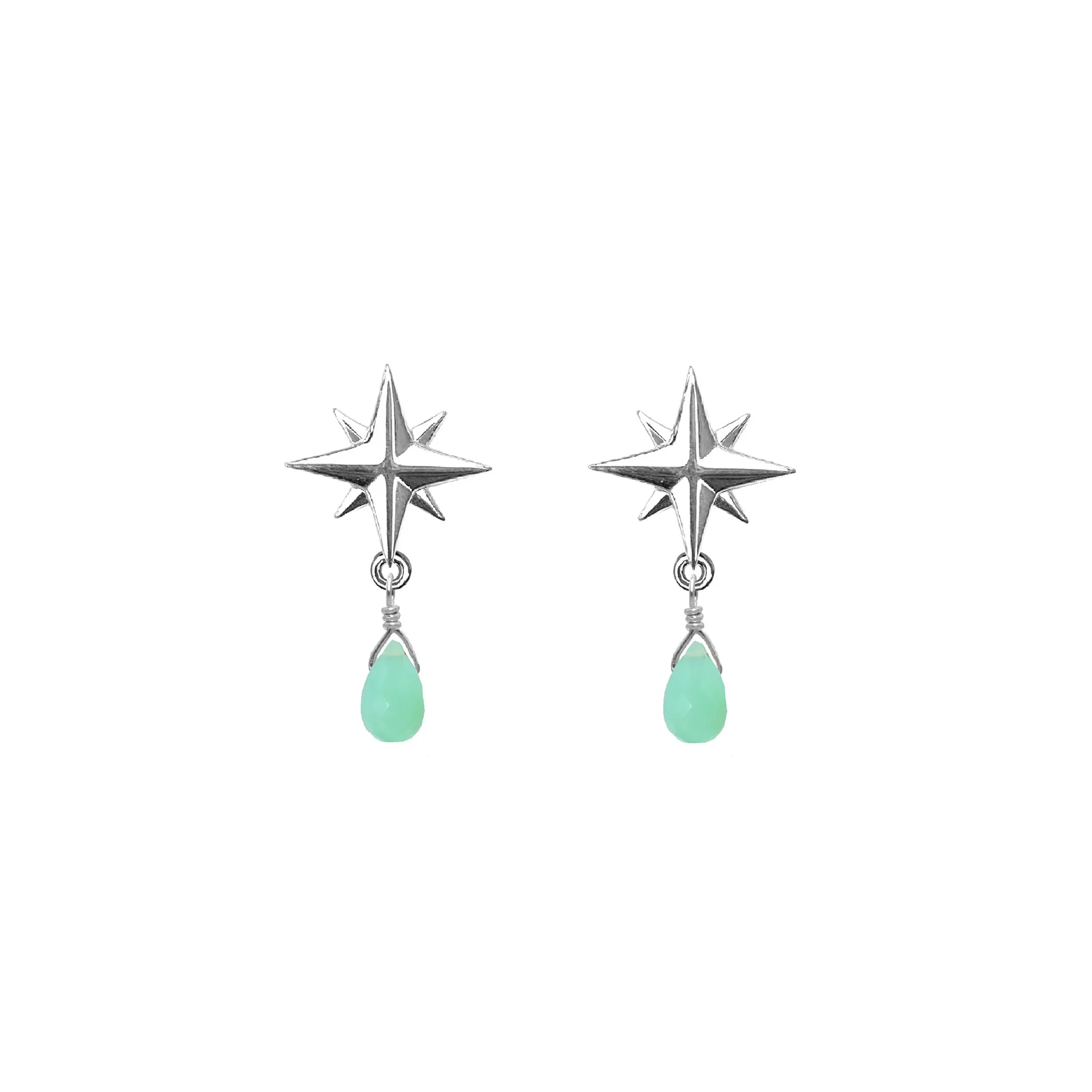 Tiny Compass Rose and Gemstone Post Earrings