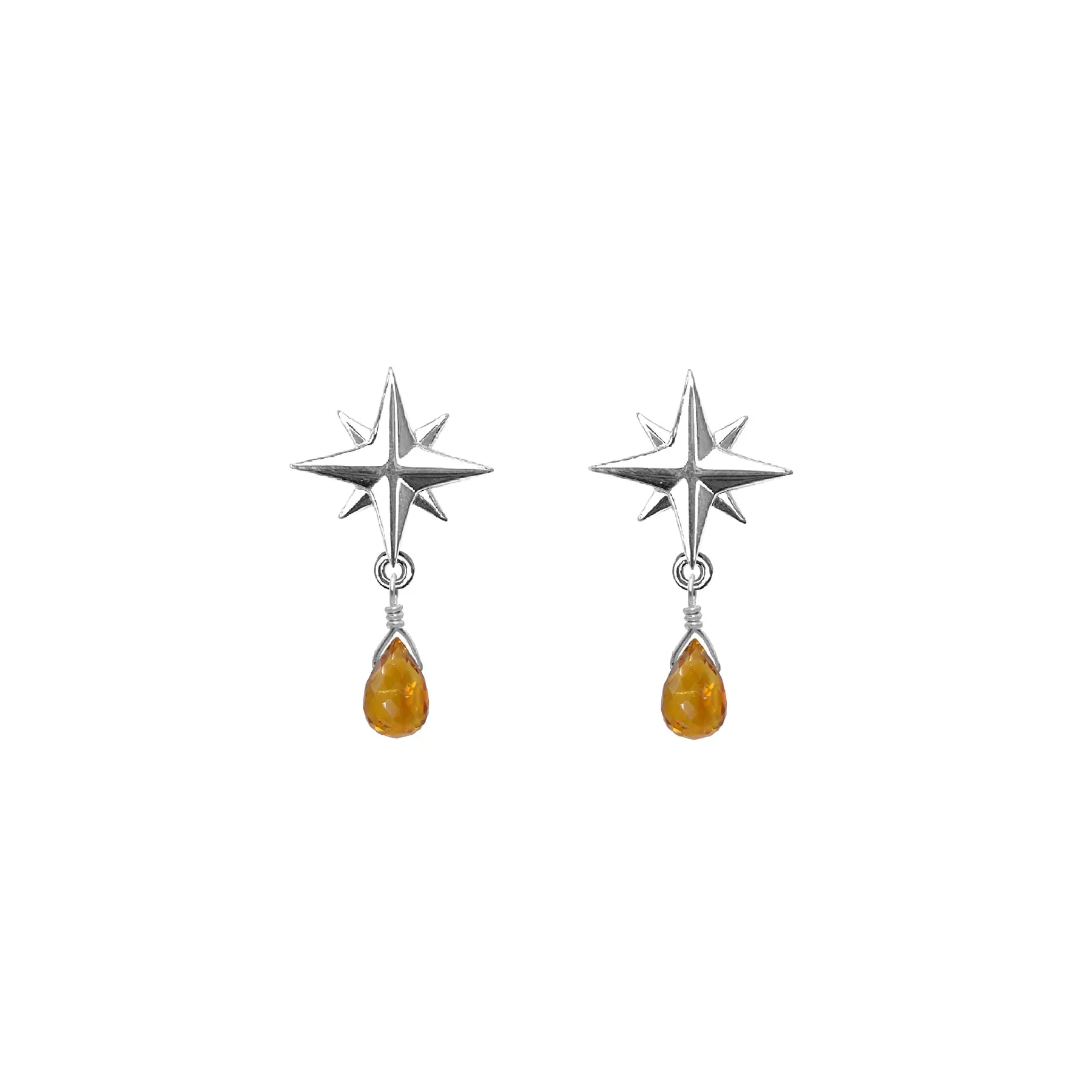 Tiny Compass Rose and Gemstone Post Earrings