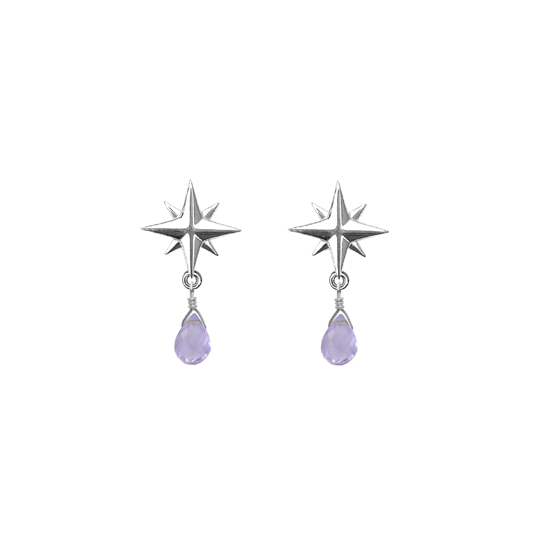 Tiny Compass Rose and Gemstone Post Earrings