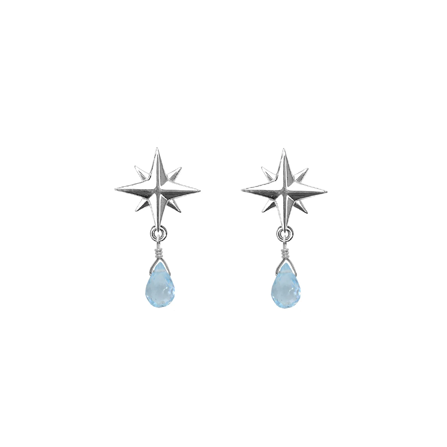 Tiny Compass Rose and Gemstone Post Earrings