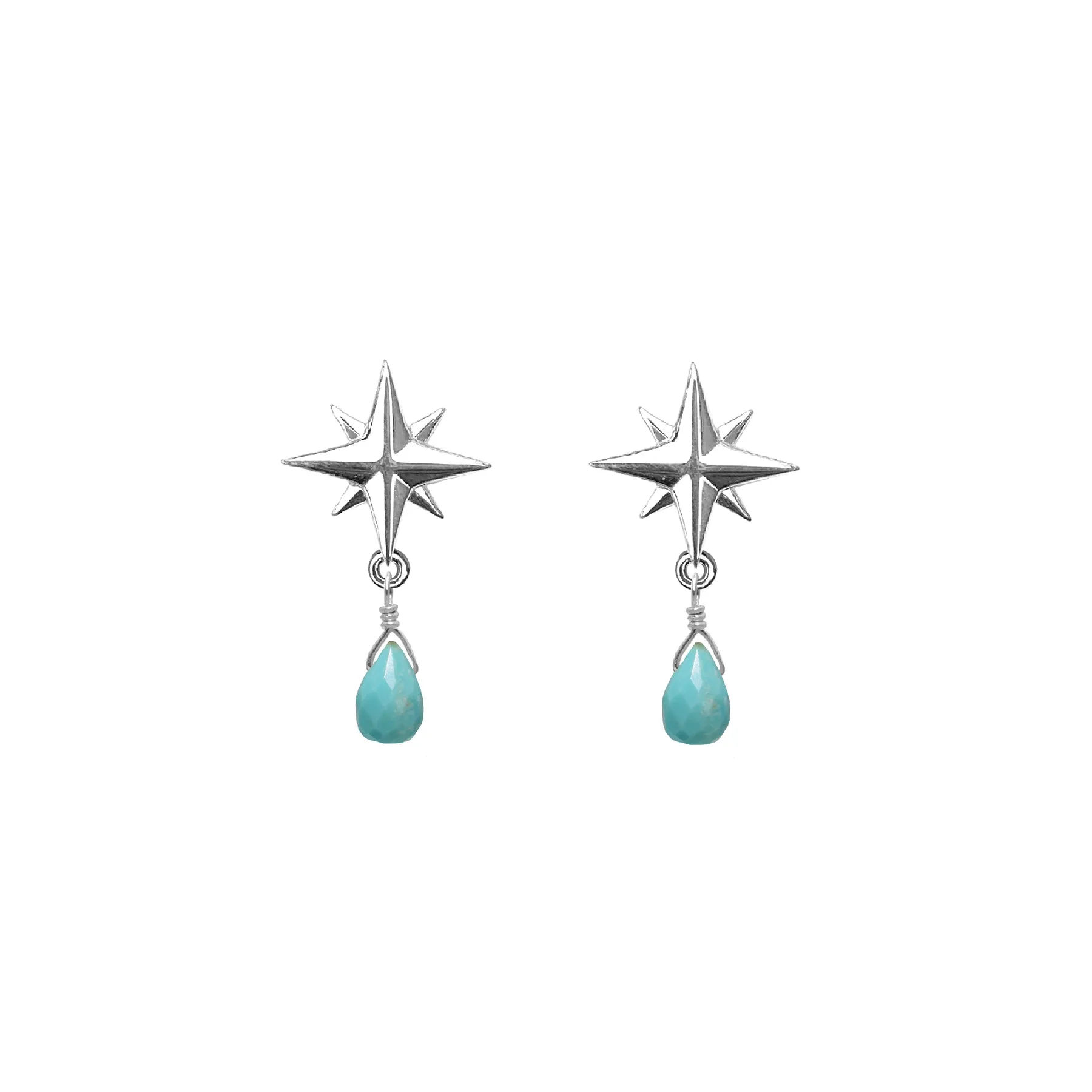 Tiny Compass Rose and Gemstone Post Earrings