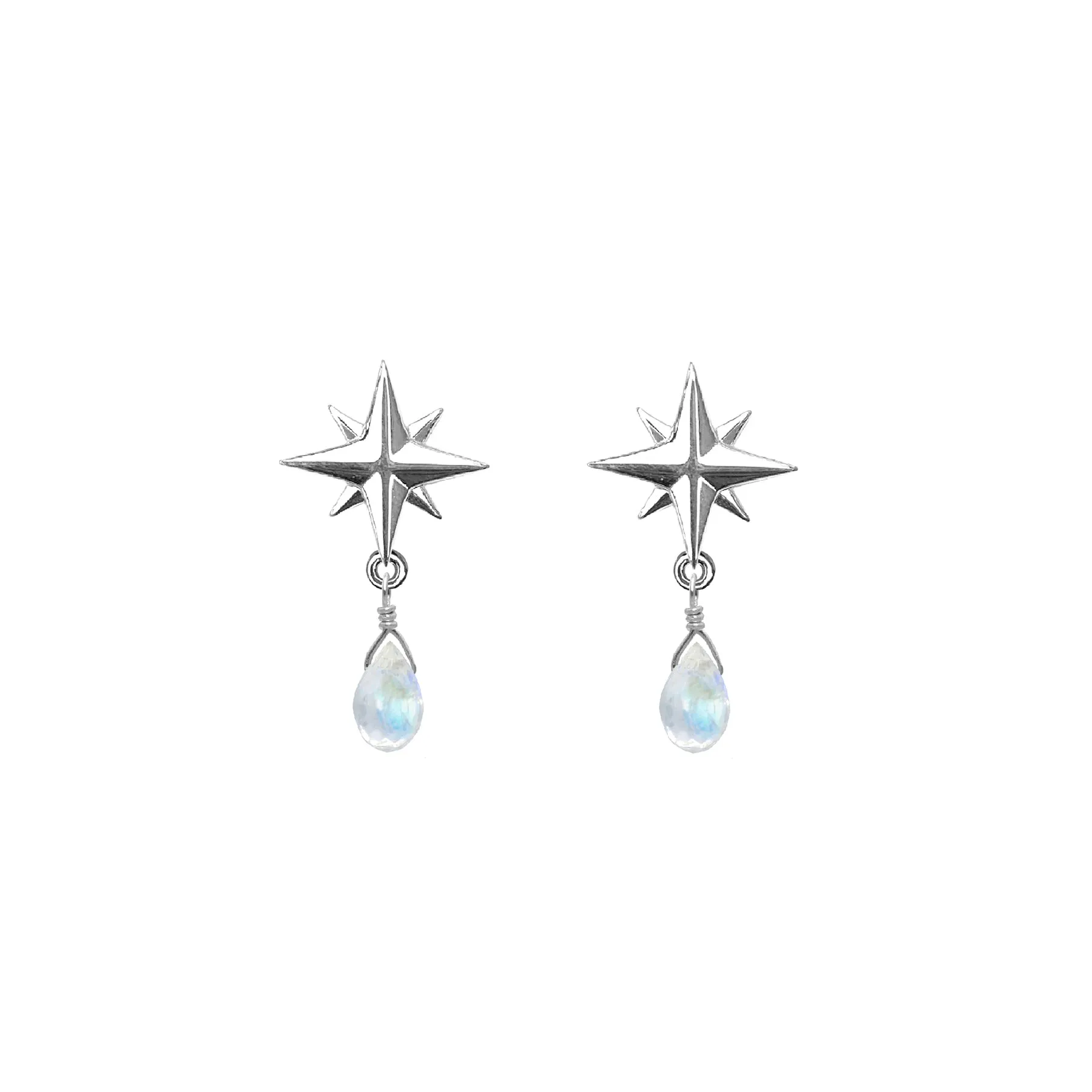 Tiny Compass Rose and Gemstone Post Earrings