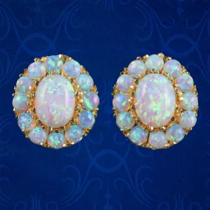 Victorian Style Opal Cluster Earrings Silver 18Ct Gold Gilt Studs