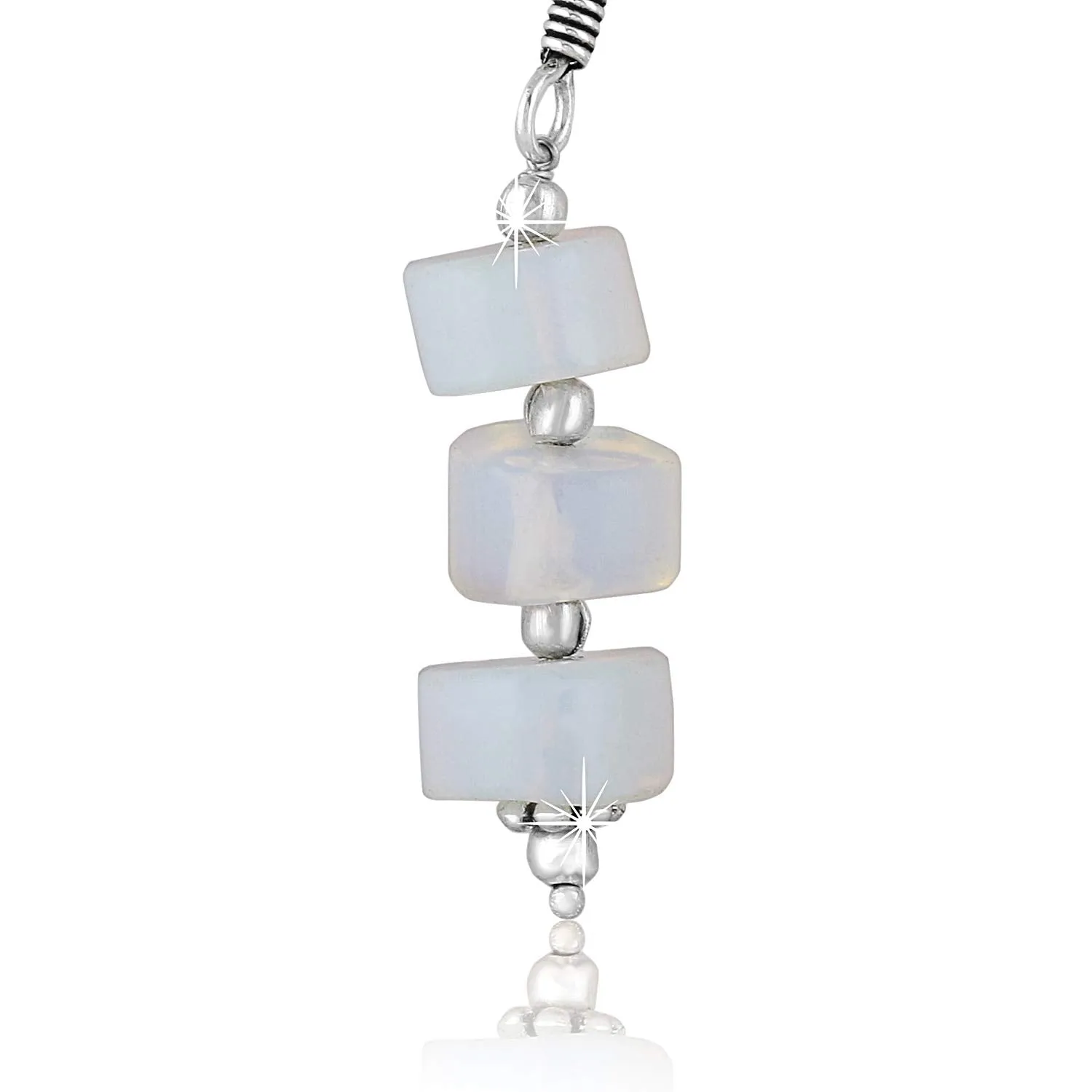 Yellow Chimes German Oxidized Silver Ethnic Moonstone Quartz Beads Beautiful Handmade Designer Necklace Set with Earrings Jewellery Set for Women and Girls (White)